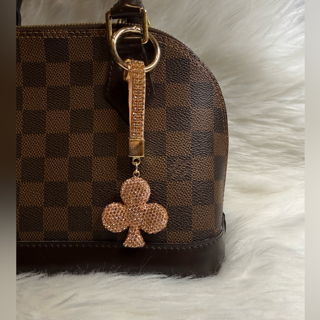 Rose Gold Color Rhinestone Spade Bag Charm Key Chain